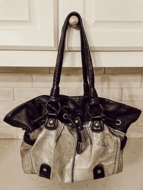 b. makowsky Two-Tone Silver and Black Shoulder Bag